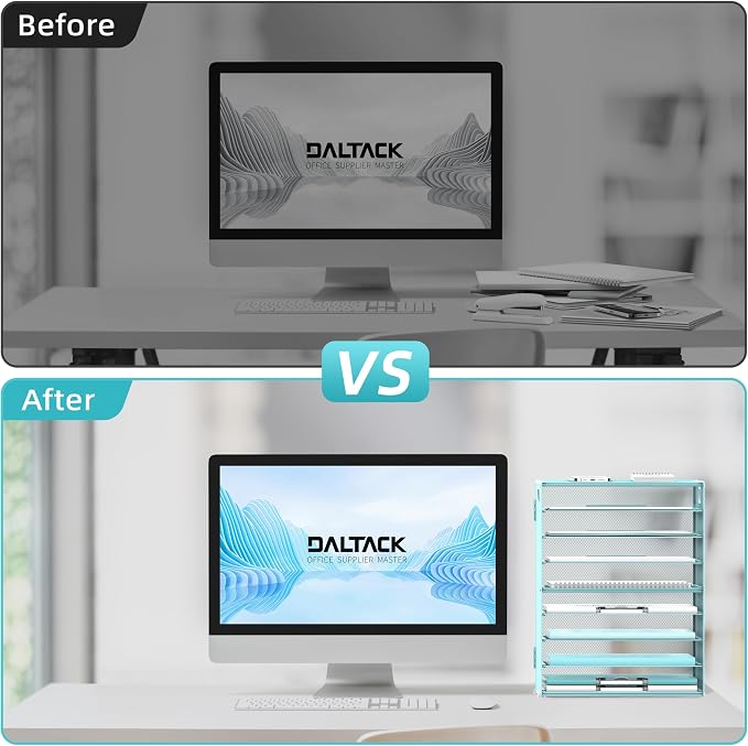 9-Tier Paper Organizer for Desk, Metal Mesh Letter Tray with Handles, Blue | Desk File Organizer with Removable Trays for Sorting Files, Folders, Mail and Printer Paper at Home, School or Office - Image 6