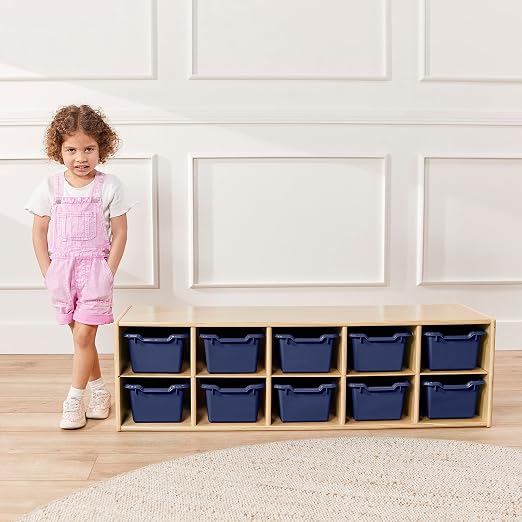 ECR4Kids Scoop Front Storage Bins, Multipurpose Organization, Navy, 10-Piece - Image 7