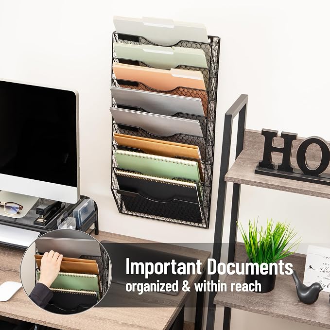 Mind Reader Wall Mounted File Organizer, Black | 8 Tier - Image 6