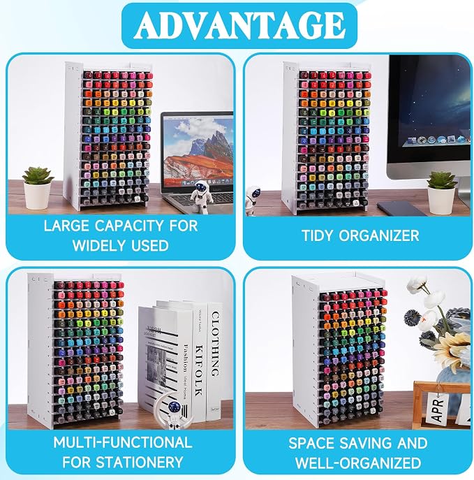 Marker Organizer,120 Slots Marker Holder Organizer with Divider | Marker Holder,Adjustable Marker Rack for Pens,Colored Pencils,Art Brushes,Home Office Art Room and Classroom Desk Organizer - Image 7