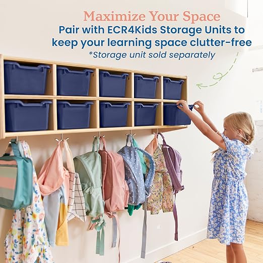 ECR4Kids Scoop Front Storage Bins, Multipurpose Organization, Navy, 10-Piece - Image 5