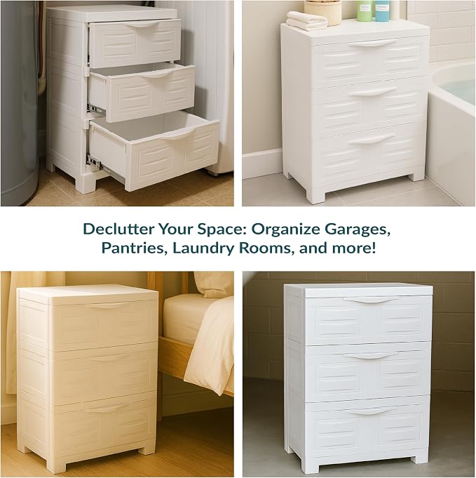 Sunnydaze 29.5" 3-Tier Heavy Duty Garage Storage Drawers, Speckled White | Easy-Clean Plastic Storage Cabinet with Drawers, Includes Anti-Tip Kit, Fully Assembled for Garage, Laundry Room, Office - Image 7