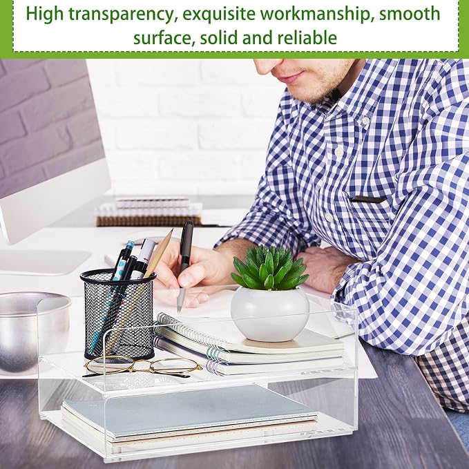 Harloon 4 Tier Paper Organizer Letter Tray Acrylic Desk File Organizer Heavy Duty Stackable Documents Clear Letter Paper Holder Sorter Office Tray for A4, Office Classroom Home File Pad Notebooks - Image 5
