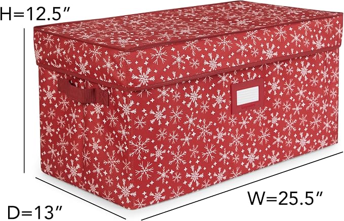 Covermates Keepsakes Adjustable Ornament Storage Box – Heavy-Duty Polyester, Padded Dividers & FlexGrid Trays – Protective Holiday Organizer with Stackable Walls & Label Window, Red Snowflake - Image 3