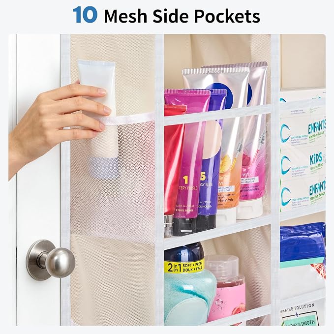 JARLINK Over the Door Organizer, Extra Large Storage for Bedroom, Beige | Anti-Tilt 100 lb Load Capacity, Hanging Door Organizer with 5 10 Mesh Pockets, Behind Door Storage for Bathroom, Nursery - Image 6