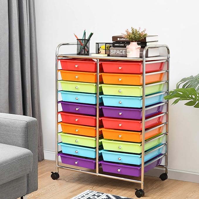 Giantex 20-Drawer Storage Drawer Cart, Rolling Organizer Cart for Office School Tools Scrapbook Paper, Utility Rack on Wheels (Multicolor) - Image 4