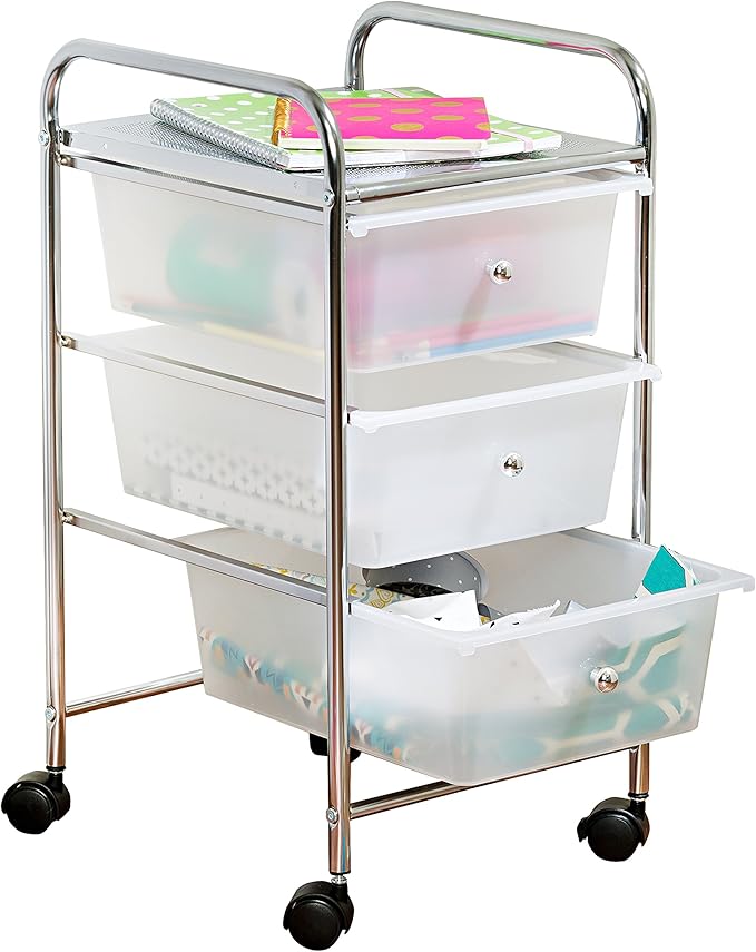 Honey-Can-Do 3-Drawer Plastic Storage Cart on Wheels,Silver - Image 5