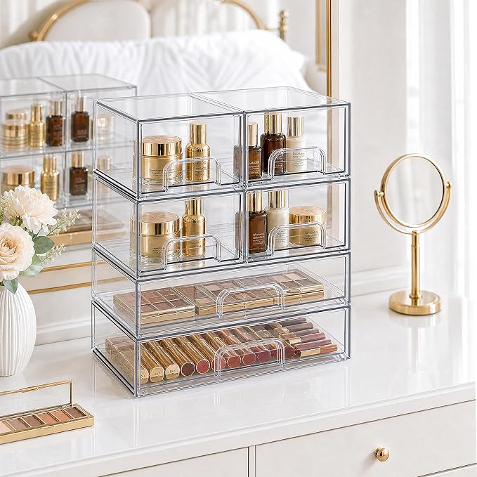 Clear Stackable Storage Drawers, Acrylic Bathroom Makeup Organizer, Plastic Bins for Art Tool & Sketch, Sturdy and Durable Containers for Countertop, Cabinet, Vanity, Pantry Organization - Image 4