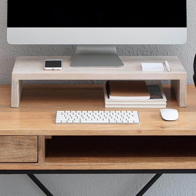 Anji Mountain Wooden Monitor Stand - Elegant Monitor Riser,Perfect Monitor Stand for Desk Organization, Durable Wood Construction monitor stands,Enhances Ergonomics and Workspace Efficiency,White Wash by AnjiMountain