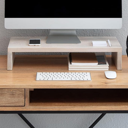 Anji Mountain Wooden Monitor Stand - Elegant Monitor Riser,Perfect Monitor Stand for Desk Organization, Durable Wood Construction monitor stands,Enhances Ergonomics and Workspace Efficiency,White Wash by AnjiMountain