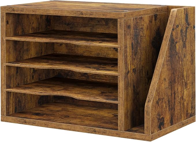 Wooden Mail Organizer, Desk Organizer with 3 Adjustable Shelves | Mail Sorter, File Organizer Desktop, Mail Holder for Home Office, Letter Sorter for Envelopes, Bills, Magazines, Rustic Brown by Cresohom