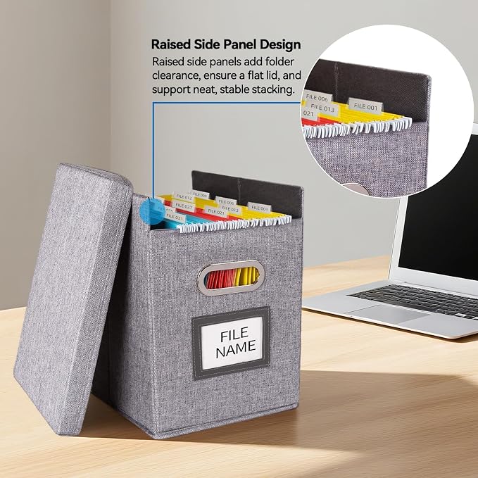 2 Pack Hanging File Folders Organizer with Lid, Letter Size Fabric File Storage Box Collapsible, Portable Office Document Holder with Metal Handle, Smooth PVC Rails, Gray - Image 4