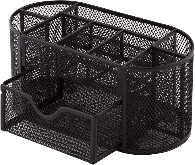 D.RECT Desk Organizer | Metal Pencil Holder | Mesh Desk Shelf with Note Holder | Perfect for School, Office, Home | 350 x 297 x 275 mm | Black by Unknown