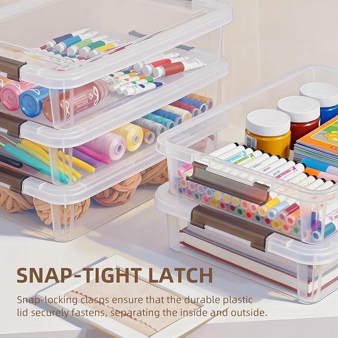 Citylife 10 PCS Plastic Storage Bins with Latching Lids Portable Project Case Clear File Box Stackable Storage Containers for Organizing A4 Paper, Photo, Document, Scrapbook - Image 4