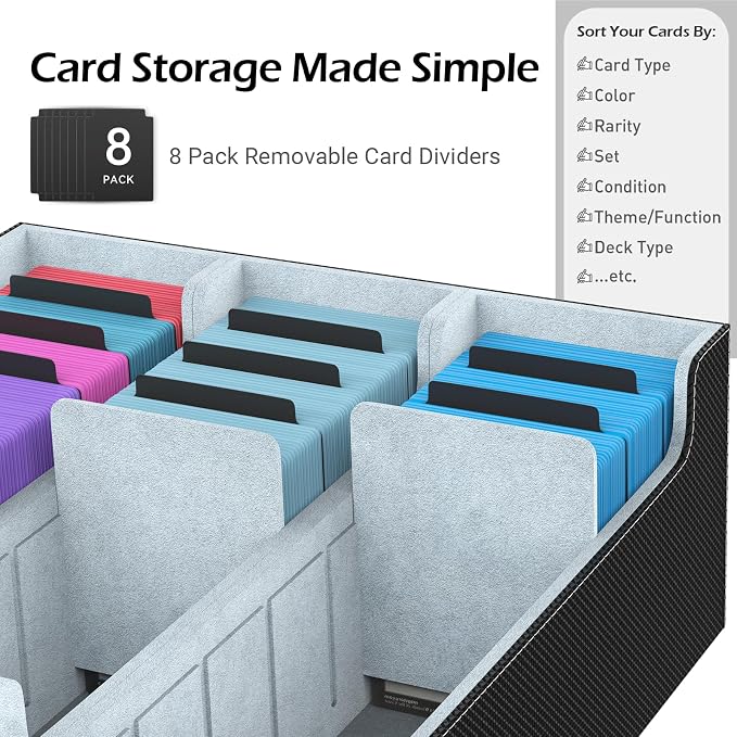 3-Row【2400+】 Trading Card Storage Box, Card Organizer Holder with 8 Dividers, Case Fit for MTG TCG Magic Commander Deck Playing Cards, Deck Box for Sport Card - Image 4