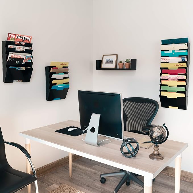 Wallniture Lisbon 10-Tier Wall Mounted File Holder and Desk Organizer, Metal Black Office Organization and Storage Rack - Image 2