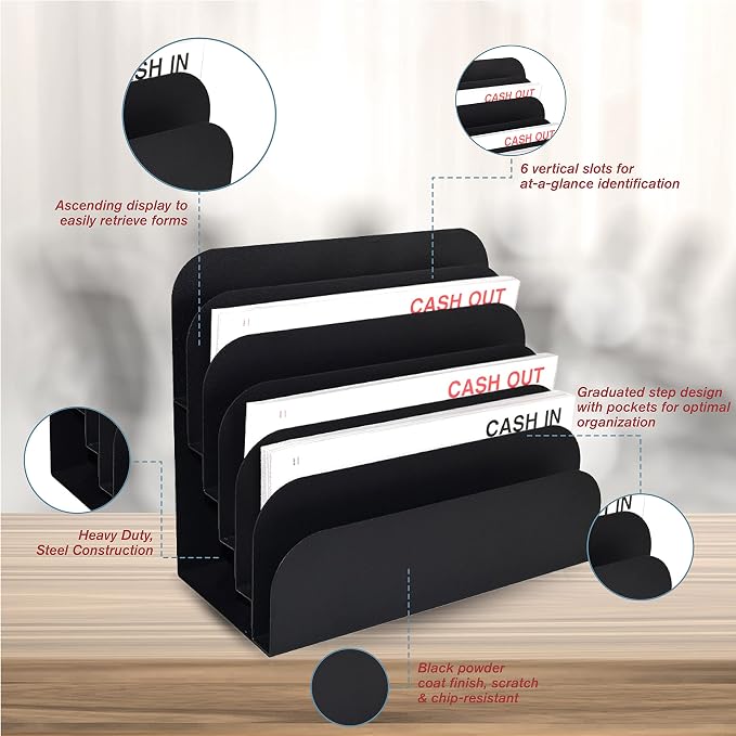 BankSupplies STEELMASTER 6 Slot File and Desk Organizer Paper Organizer Black Powder Coat Finish - Image 4