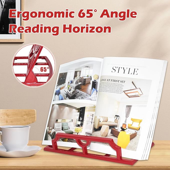 Elegant Cookbook Stand Cast Iron, Kitchen Decorative Metal Recipe Book Holder for Bible, Prayer Book Stand, Magazine, Textbooks, Vintage Cookbook Stand for Kitchen Counter, Red - Image 4