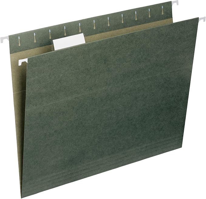 Smead Hanging File Folder, 1/5-Cut Adjustable Tab, Letter Size, Standard Green, Hanging Folders for Filing Cabinets, File Organizer Folder, 50 Count by SMEAD