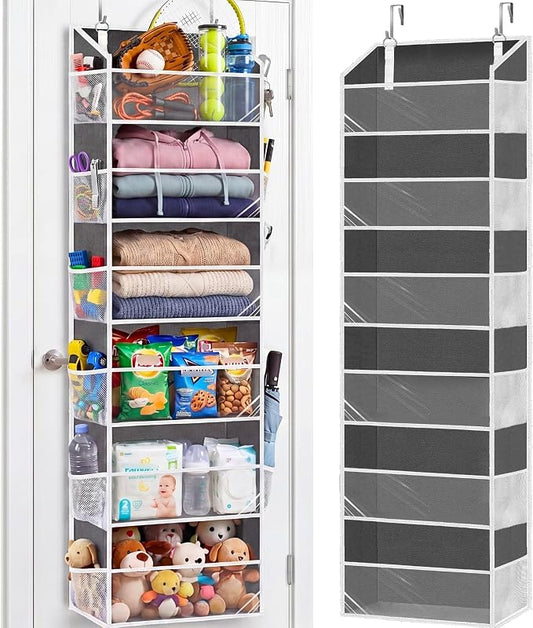 Over Door Organizer with 6 Large Pockets | 6 Transparent Front Pockets & 12 Mesh Side Pockets, 80 lbs Weight Capacity Hanging Storage for Toys, Shoes, Diapers, Pantry by Ofiray-home