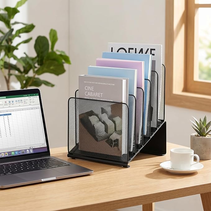 LEKETREE File Organizer for Desk, File Folder Organizer with 5-Section Vertical Rack, Suitable for Home Office Document Organization and Storage(Black 2-Pack) - Image 3