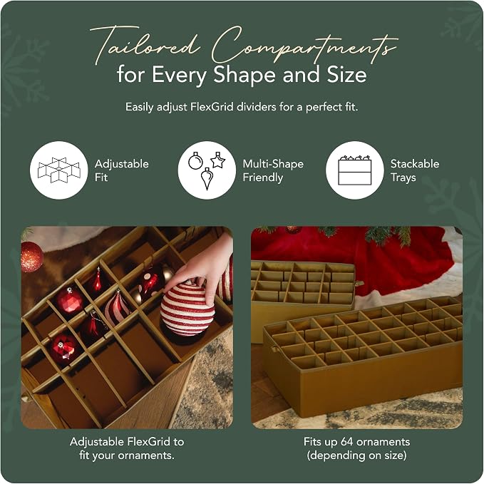 Covermates Keepsakes Adjustable Ornament Storage Box – Heavy-Duty Polyester, Padded Dividers & FlexGrid Trays – Protective Holiday Organizer with Stackable Walls & Label Window, Red - Image 5