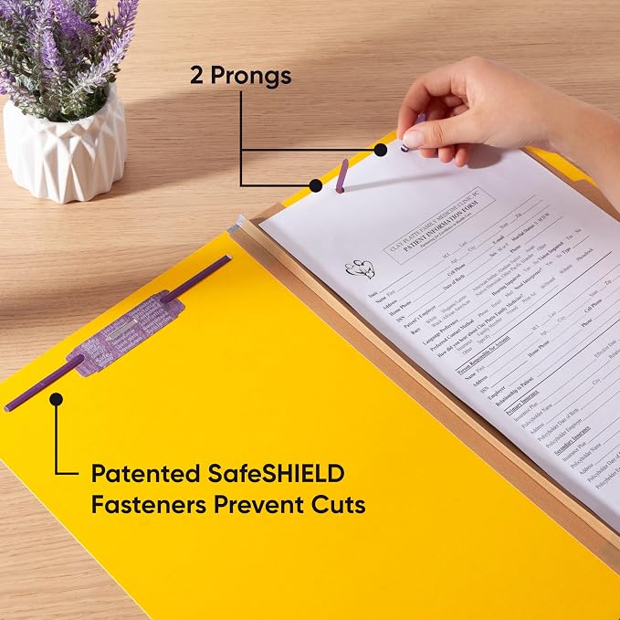 Smead Pressboard Legal Size File Folders with SafeSHIELD Fasteners, 2 Dividers, 2" Expansion, Office Folders, Paper Holder, Yellow, 10 per Box (19034) - Image 4
