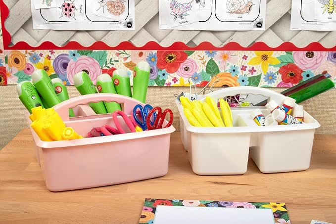Teacher Created Resources Blush Portable Plastic Storage Caddy 6-Pack for Classrooms, Kids Room, and Office Organization, 3 Compartments - Image 6