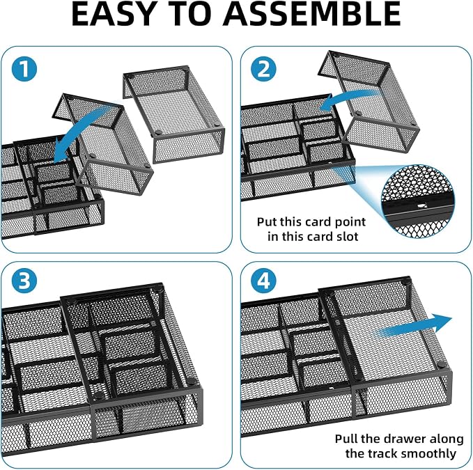Marbrasse Expandable Desk Drawer Organizer, Mesh Drawer Organizer Tray with 10 Adjustable Compartments, Desk Organizers and Accessories for Office Supplies (Longer Expandable Drawer Organizer-B) - Image 7