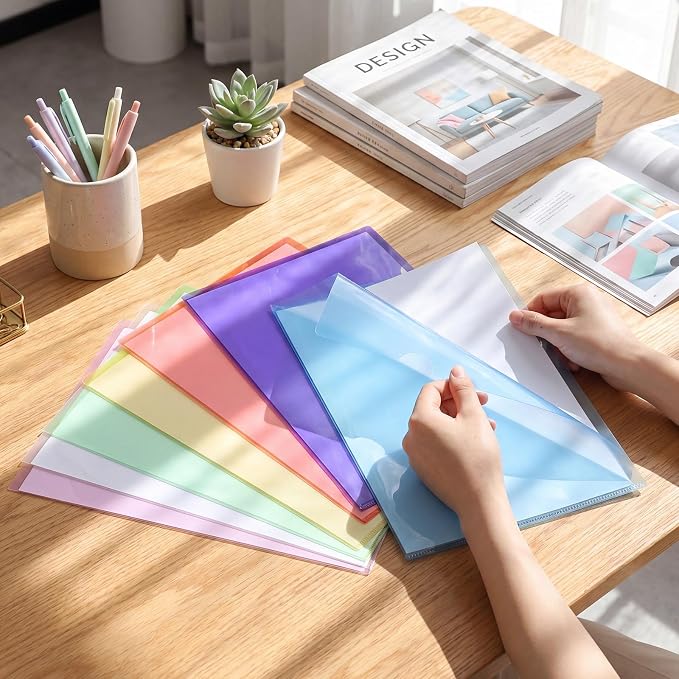 Fainne 300 Pcs Plastic Document Folders Clear File Folders Plastic Pockets Sleeves Letter Size 8.7 x 12.2 Inches A4 Assorted Colors for Office Supplies (Colorful) - Image 2