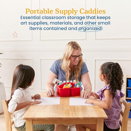 ECR4Kids 3-Compartment Small Plastic Caddy, Multipurpose Organization, Primary, 6-Pack - Image 3