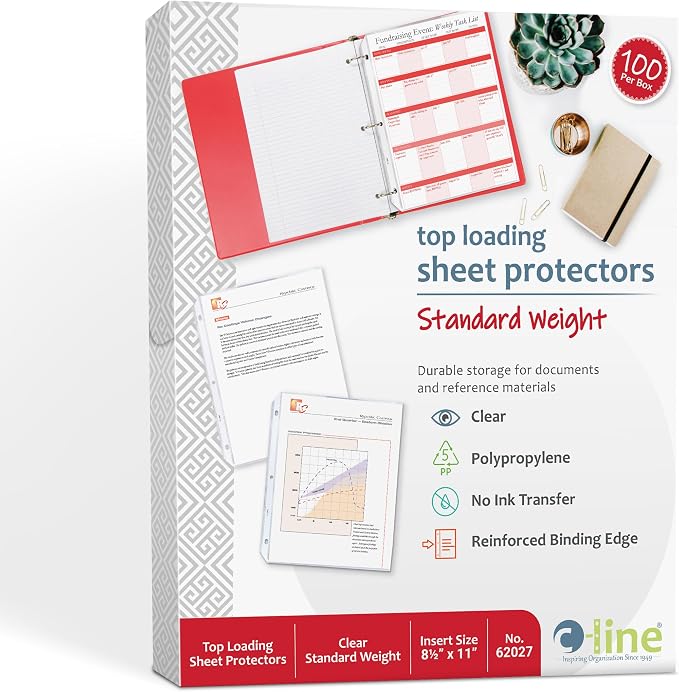 C-Line Top Loading Standard Weight Poly Sheet Protectors, Clear, 8.5 x 11 Inches, 100 per Box (62027) - Image 3