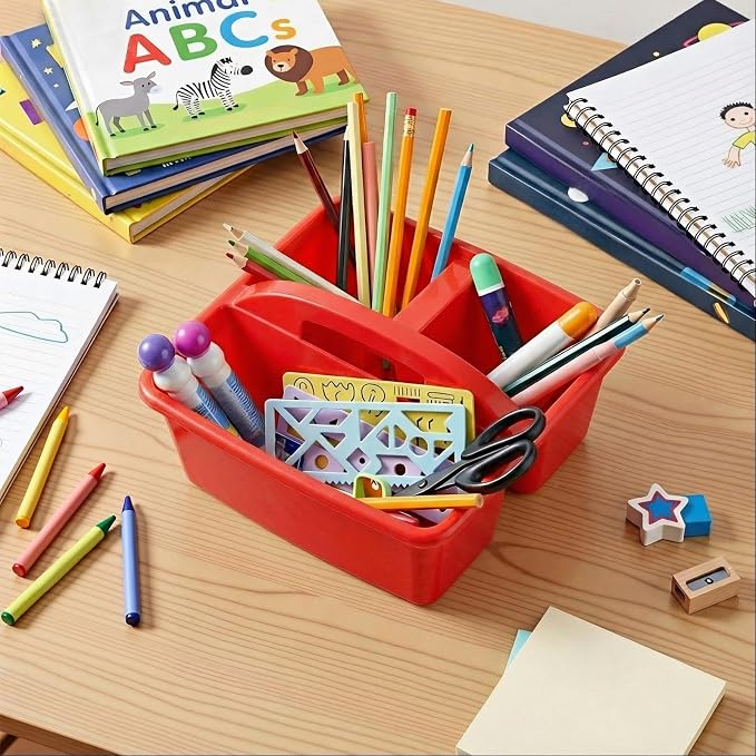 Kathfly 12 Pack Classroom Caddy Organizer with Handle, Plastic Art Craft Cleaning Caddy Bulk, Small Multipurpose Supply Organization Storage Basket for Table Desk Office Pencil Teacher (Blue Red) - Image 7