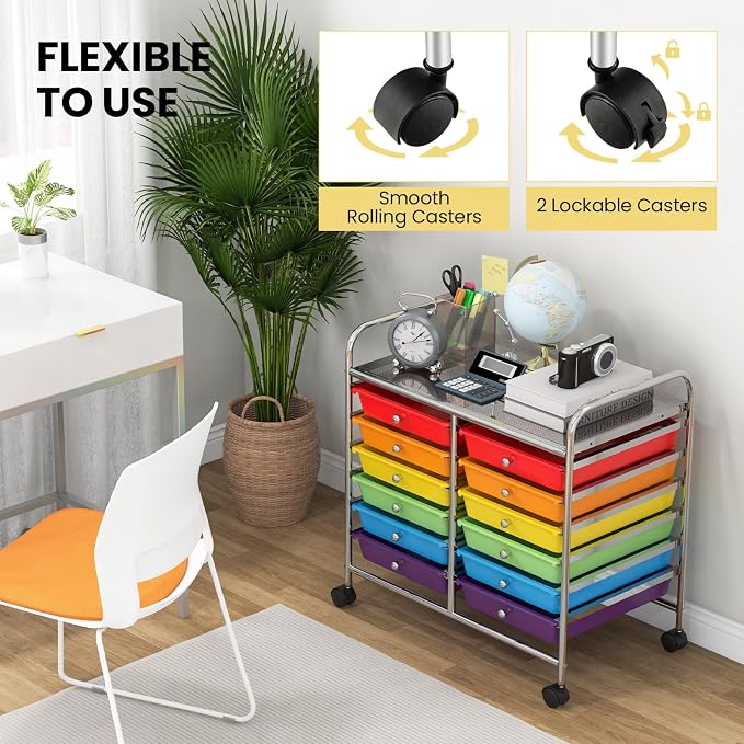 Giantex 12 Drawers Rolling Cart, Mobile Storage Drawer Cart, Classroom Organizer Cart for Office School Supplies Tools Scrapbook Paper Craft Small Printer, Utility Cart on Wheels, Multicolor - Image 8