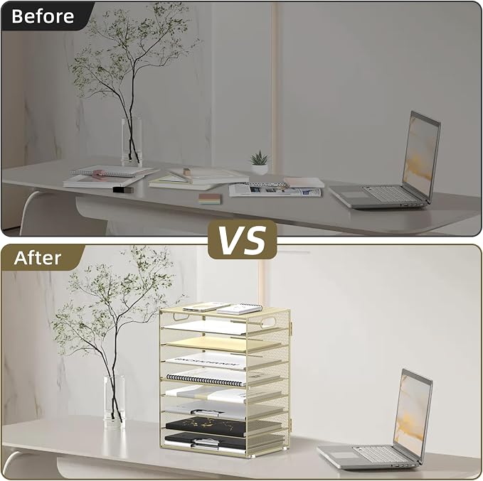 9-Tier Paper Organizer for Desk, Letter Tray with Handles, Golden Yellow | Desk File Organizer with Removable Trays for Sorting Files, Folders, Mail and Printer Paper at Home, School or Office - Image 6
