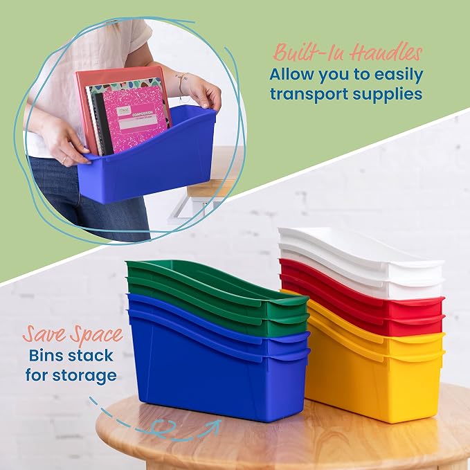 ECR4Kids Linking Plastic Storage Book Bin, Multipurpose Organization, Assorted, 10-Piece - Image 4