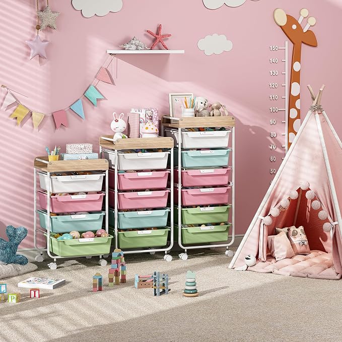 Utility Cart with 5 Drawers, Art Cart for Teacher Kid, Colorful | Rolling Storage Cart for Crafters Artists Student Storage Arts Crafts & Study Supplies in Craft Room Dorm Classroom Kids Room - Image 7
