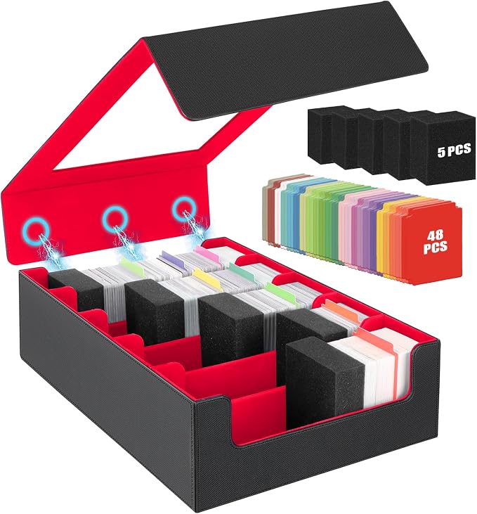 AOBOPLE 3900+ Trading Card Storage Box, Clear Lid and Magnetic Closure | 5-Row Card Box,PU leather,48 Dividers + 5 Foam Supports,Card Organizer For MTG TCG Sports, Gift For Collectors by AOBOPLE