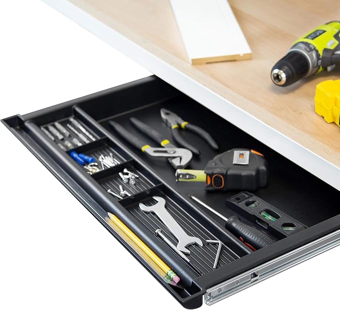MOUNT-IT! Large Under Desk Pencil Drawer 16 inch Deep | 21.25” W, Ball Bearing Slide-Out Organizer for Office Supplies, Paper & Pencils | Fits Desks Over 1” Thick, Adjustable Extension 16.25”–28” - Image 9