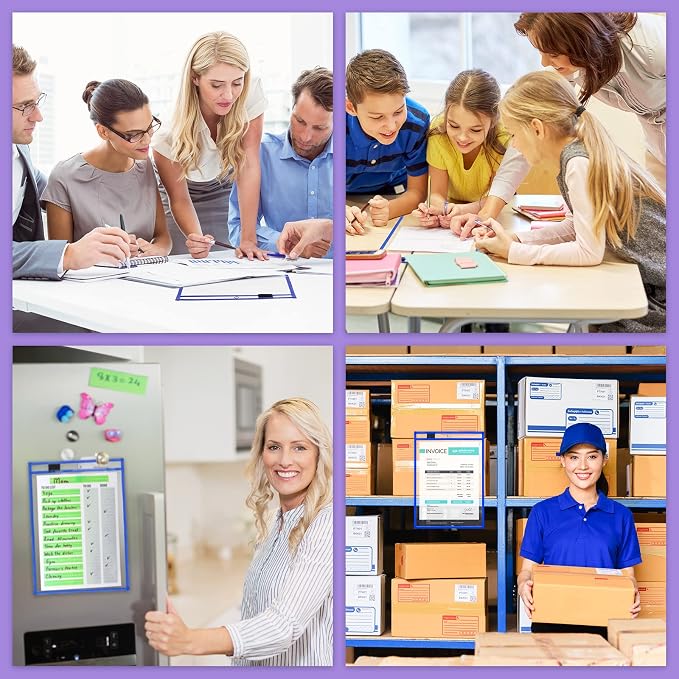 Nezyo Dry Erase Pockets Plastic Job Ticket Holders Shop Holder Order Pockets Clear Sleeves Tickets Folders Plastic Sleeves Paper Teacher Supplies for Classroom (14 x 10 in,Blue,12 Pcs) - Image 5