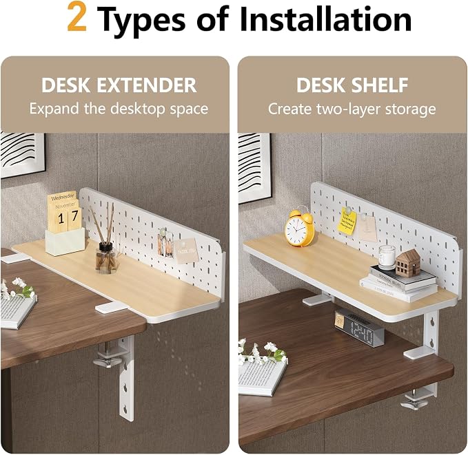 Clamp on Desk Extender Shelf, 22" Desk Riser with Pegboard | Heavy-Duty Side/Top Desk Organizer Shelf for Office Accessories, Monitor and Laptop Riser, Light Wood - Image 6
