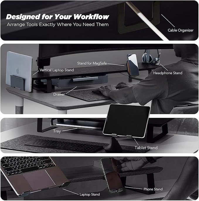 Moodular Storage Tray Add-On for Slide Rails, Do Not Use Alone | Accessory Only, Steel with Felt Lining, Anti-Scratch, Custom-Fit Positioning, Clutter-Free Workspace, Black, MSA-TR - Image 8