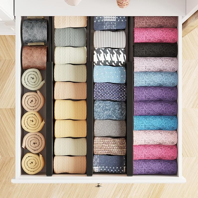 SpaceAid Bamboo Dresser Drawer Dividers 6 Pack, 4.65“ High Adjustable 12.5“-17” Drawer Organizers, Expandable Organization for Clothing, Clothes, Dressers, Black - Image 4