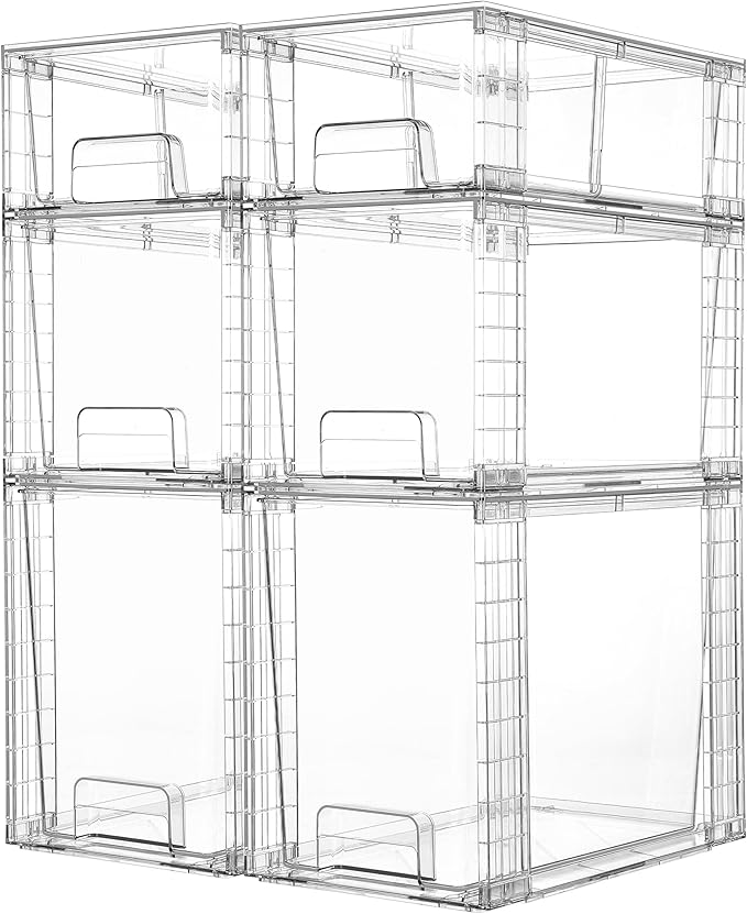 Vtopmart 6 Pack Clear Stackable Storage Drawers,Easy to Assemble Bathroom Organizers and Storage with handles,Plastic Drawers for Kitchen Pantry,Cabinet,Under Sink Organization by Vtopmart