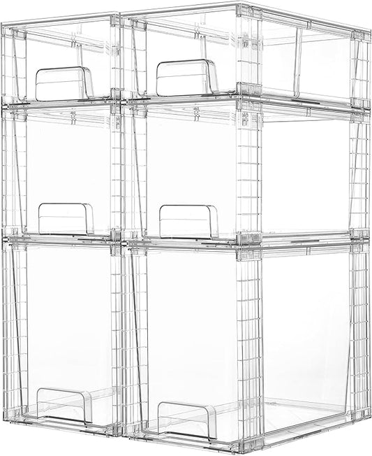 Vtopmart 6 Pack Clear Stackable Storage Drawers,Easy to Assemble Bathroom Organizers and Storage with handles,Plastic Drawers for Kitchen Pantry,Cabinet,Under Sink Organization by Vtopmart