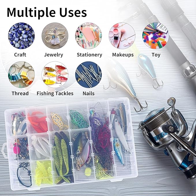 Bead Organizer Storage 36 Grid Jewelry Tackle Craft Box Adjustable Dividers | Clear Plastic, Adjustable Dividers, for Beads Nails Jewelry Crafts Fishing Tackle and Small-Item Organization - Image 5