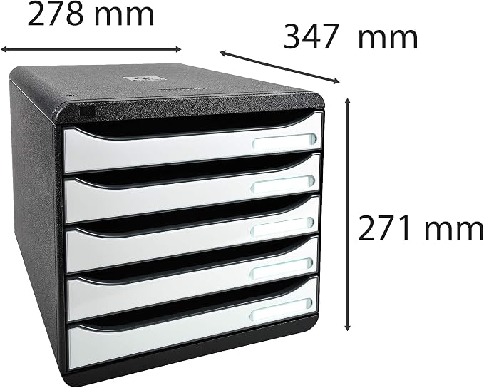 Exacompta - Ref 3097213D - BIG-BOX PLUS Desktop Drawer Set - 5 x 43mm Drawers, Suitable for A4+ Documents, 347 x 278 x 271mm, 100% Recycled Plastic - Black/Glossy White - Image 2