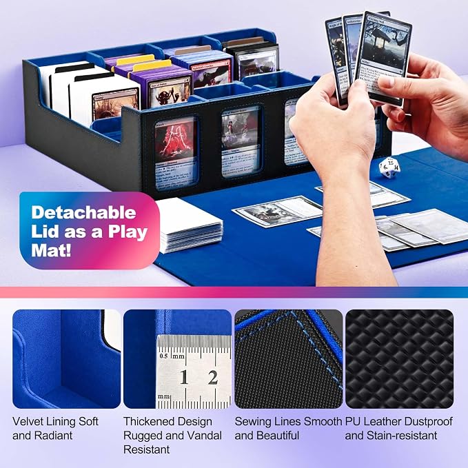 UAONO Trading Card Storage Box with Commander Display, Black Blue | 2400+ Deck Box for MTG with Removable Cover, Top Loaders Card Case Fits Magic TCG PTCG Sports Cards, 24 Dividers, 4 Stoppers - Image 5