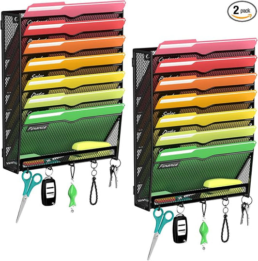 2Pack 8-Tier Wall File Organizer with Hook, Hanging File Organizer Black | Wall-mounted mail storage holds papers, folders, files, clipboards and magazines, assembly required for office or home use. by Unknown