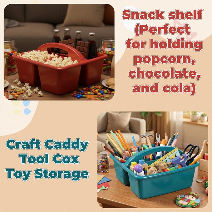 Kathfly 12 Pack Classroom Caddy Organizer with Handle, Plastic Art Craft Cleaning Caddy Bulk, Small Multipurpose Supply Organization Storage Basket for Table Desk Office Pencil Teacher (Deep Color) - Image 7